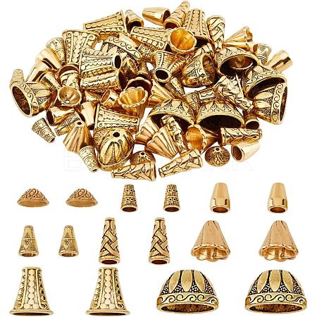 80Pcs 8 Style Tibetan Style Alloy Beads Cone & Caps FIND-NB0003-15-1