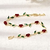 Leaf Brass Micro Pave Cubic Zirconia Link Chain Bracelets for Women BJEW-D455-01G-04-2