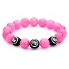 Hot Pink Gold Natural Yellow Jade Round Beaded Stretch Bracelet BJEW-SW00077-05-1