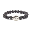 Natural Lava Rock Stretch Bracelet with Tree of Life BJEW-JB07692-1