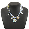 304 Stainless Steel Enamel Pendant Printed Cloth Scarf Necklaces for Women FS-WGDE682-01-1