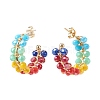 Glass Beaded C-shape Stud Earrings EJEW-TA00133-2