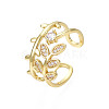 Cubic Zirconia Leaf Wrap Open Cuff Ring RJEW-N035-112-3