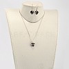Heart Glass Pendant Necklaces & Dangle Earrings Jewelry Sets SJEW-JS00881-03-7