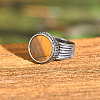304 Stainless Steel with Natural Tiger Eye Finger Rings for Men FS-WGE1297-04-4