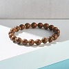 Natural Wood Round Beads Stretch Bracelet BJEW-JB07140-3