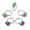 Oval Dyed & Heated Tibetan Style dZi  Natural Agate Adjustable Rings RJEW-C087-04P-01-1