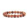 Natural Wood Round Beads Stretch Bracelet BJEW-JB07140-2