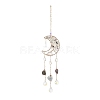 Natural Fluorite Chips Beaded Moon with Tree of Life Hanging Sun Catchers HJEW-M004-12-1