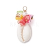 Natural Cowrie Shell & Dyed Natural Trochid Shell Nuggets Beaded Pendants PALLOY-JF04584-01-3