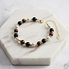 Natural Tiger Eye & Black Obsidian Beaded Bead Bracelets BJEW-L692-004G-2