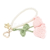 Handmade Cotton Yarn Crochet Lily of the Valley & Glass Pearl Round Bead Pendant Decorations HJEW-JM04389-03-5