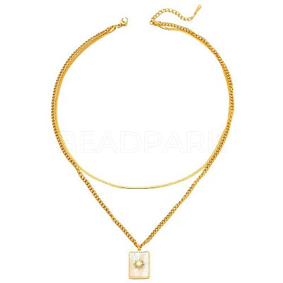 304 Stainless Steel with Natural Shell Double Layer Necklaces FS-WG7985A-06-1