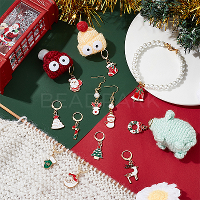Alloy Enamel Christmas Theme Pendant Locking Stitch Markers HJEW-AB00085-1