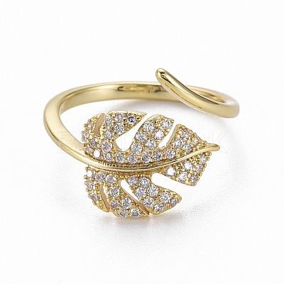 Brass Micro Pave Clear Cubic Zirconia Cuff Rings X-RJEW-Q164-014-NF-1