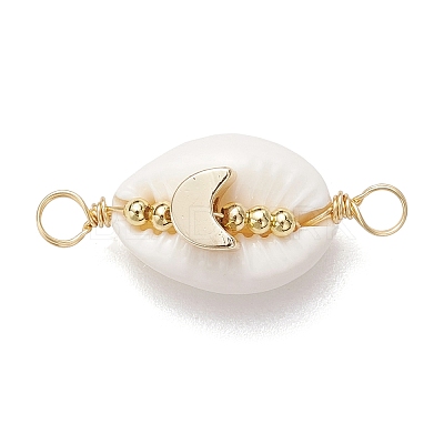 Natural Cowrie Shell Copper Wire Wrapped Shell Shape Connector Charms PALLOY-JF02939-01-1