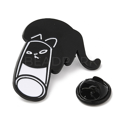 Black Cat with Cup Alloy Enamel Brooch JEWB-E022-04EB-04-1