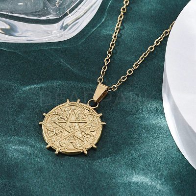 Demon Goat Pentagram 304 Stainless Steel Pendant Necklaces NJEW-M096-39G-1