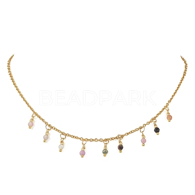 3MM Faceted Round Natural Multicolor Tourmaline Pendant Bib Necklaces with 304 Stainless Steel Cable Chains NJEW-JN05943-1