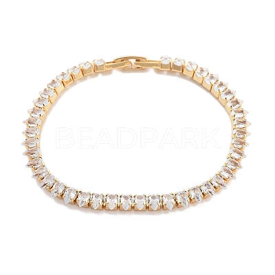 Brass Pave Clear Cubic Zirconia Teardrop Link Bracelets BJEW-YWC0002-08G-1