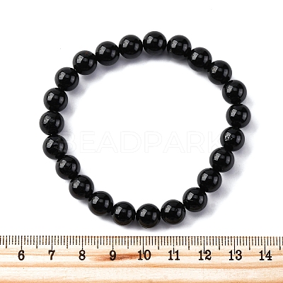 Natural Tourmaline Round Beaded Stretch Bracelets for Men Women BJEW-G743-01A-1