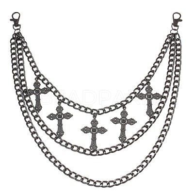 Alloy Cross Charm Curb Chain 3 Layer Chain Belts for Pants FS-WGFC860-03-1