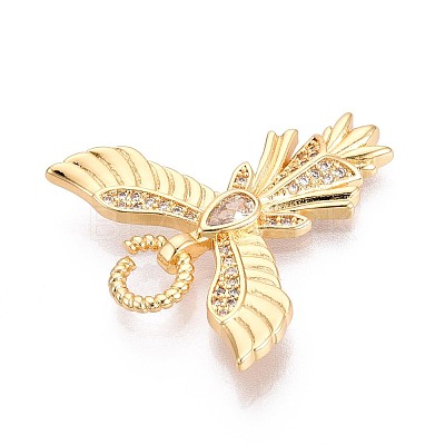 Brass Micro Pave Cubic Zirconia with Glass Pendants KK-U055-10G-01-1