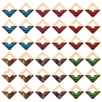 36Pcs 6 Colors Spray Painted Wood Big Pendants WOOD-TA0001-80-1