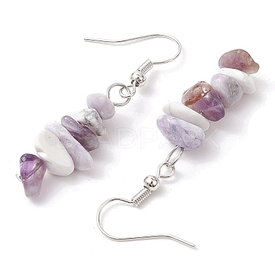 Natural Howlite & Amethyst & Purple Turquoise Dangle Earrings EJEW-JE06127-01-1