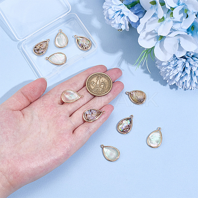 10Pcs 2 Colors Brass Pave Natural Paua Shell Teardrop Pendants DIY-AR0004-79-1
