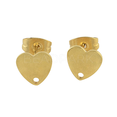 304 Stainless Steel Heart Stud Earring Findings STAS-R063-37G-1