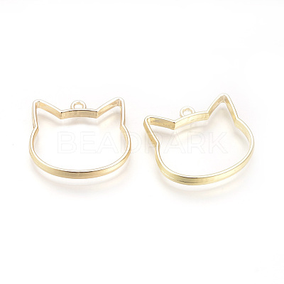 Rack Plating Alloy Kitten Open Back Bezel Pendants X-PALLOY-R099-29G-FF-1