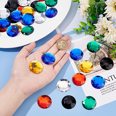 60Pcs 6 Colors Flat Back Acrylic Rhinestone Cabochons OACR-OC0001-16A-1