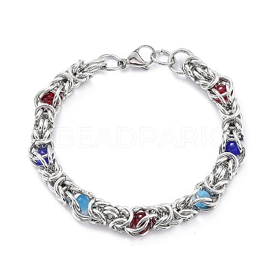 304 Stainless Steel Byzantine Chain Bracelet for Girl Women BJEW-Z011-17P-1