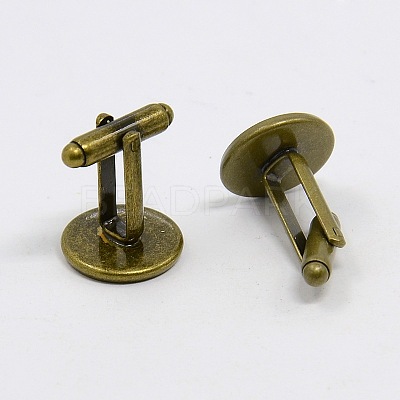DIY Brass Cufflink Findings Cuff Button Cabochon Settings and 14mm Clear Glass Cabochon Cover Sets DIY-X0105-AB-NF-1