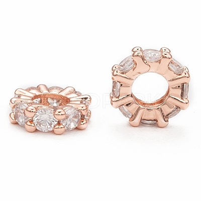 Brass Cubic Zirconia European Beads ZIRC-F001-101RG-1