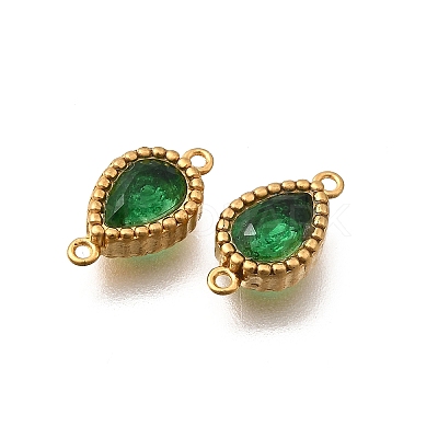 304 Stainless Steel Pave Cubic Zirconia Teardrop Connector Charms STAS-Z160-03G-02-1