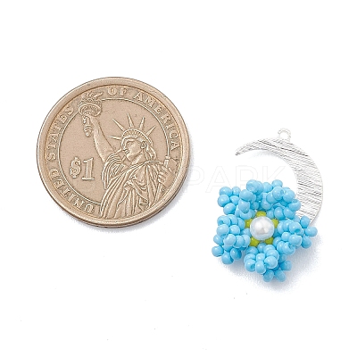 Glass Seed Beaded Moon & Flower Pendants PALLOY-MZ01185-02-1