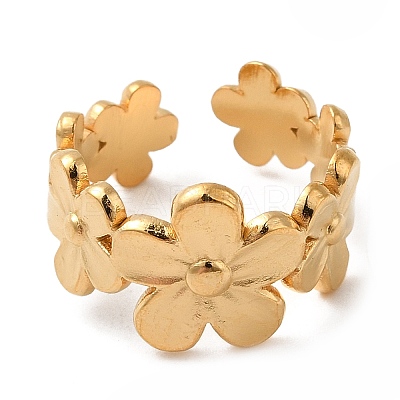 304 Stainless Steel Flower Open Cuff Rings for Women RJEW-D012-09G-1