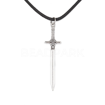 Alloy Sword Pendant Necklace with Waxed Cords NJEW-JN04473-1