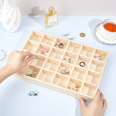 24 Grids Wood Jewelry Display Trays for Earrings Rings Bracelets Necklaces AJEW-WH0673-70-1