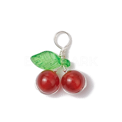 Natural Carnelian(Dyed & Heated) Round Copper Wire Wrapped Pendants PALLOY-JF03313-01-1
