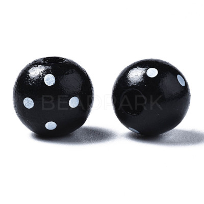 Painted Natural Wood European Beads WOOD-S057-056F-1
