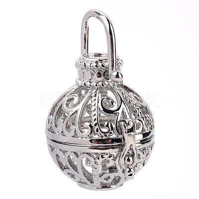 Rack Plating Brass Cage Pendants KK-S751-015P-1