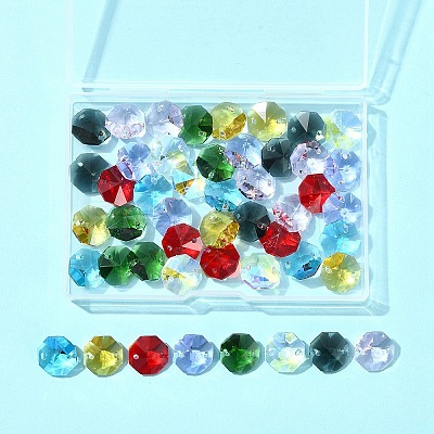 48Pcs 8 Colors Electroplate Glass Links Connectors EGLA-FS0001-48-1
