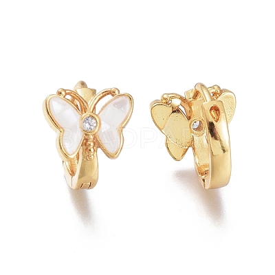 Brass Micro Pave Clear Cubic Zirconia Huggie Hoop Earrings EJEW-I246-01G-1