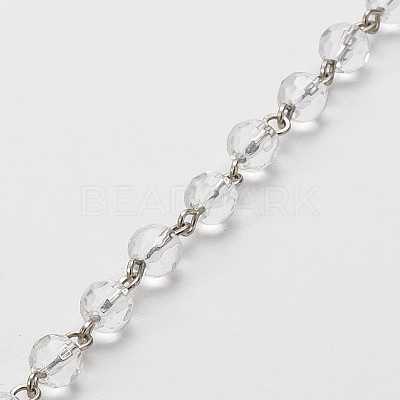 Handmade Faceted Round Glass Beads Chains for Necklaces Bracelets Making AJEW-JB00084-01-1