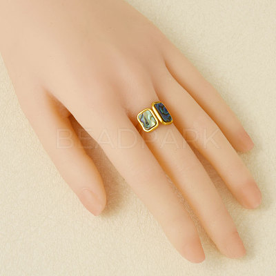304 Stainless Steel with Natural Shell Cuff Open Rings for Women US1976-4-1