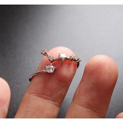 Twelve Constellation Brass Micro Pave Clear Cubic Zirconia Cuff Rings FS-WG8E359-23-1