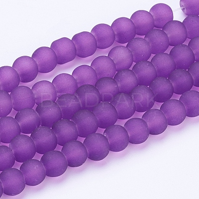 Baking Paint Purple Frosted Round Transparent Glass Bead Strands X-GLAA-S031-6mm-36-1